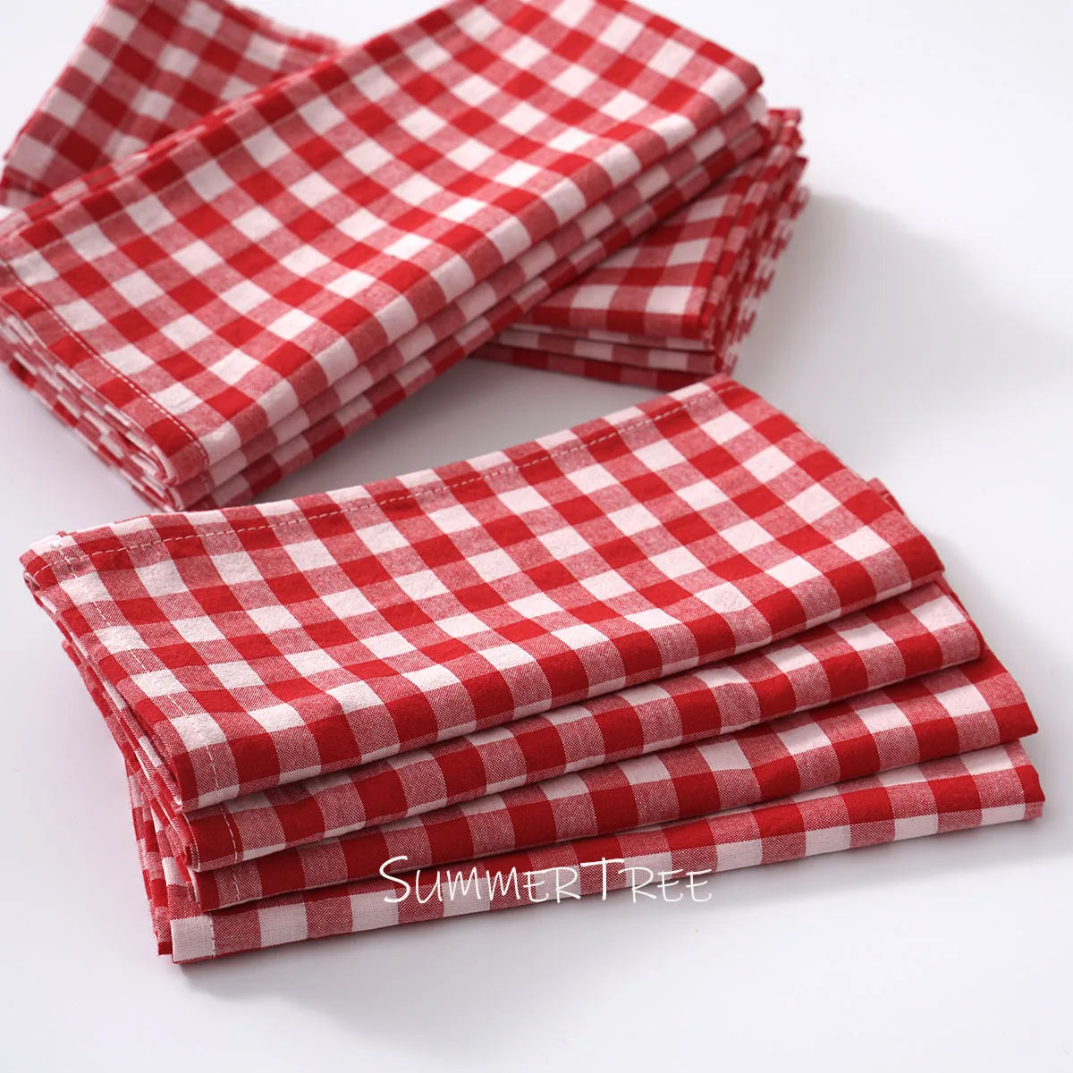 Serviettes de table à carreaux vichy en coton, lot de 10