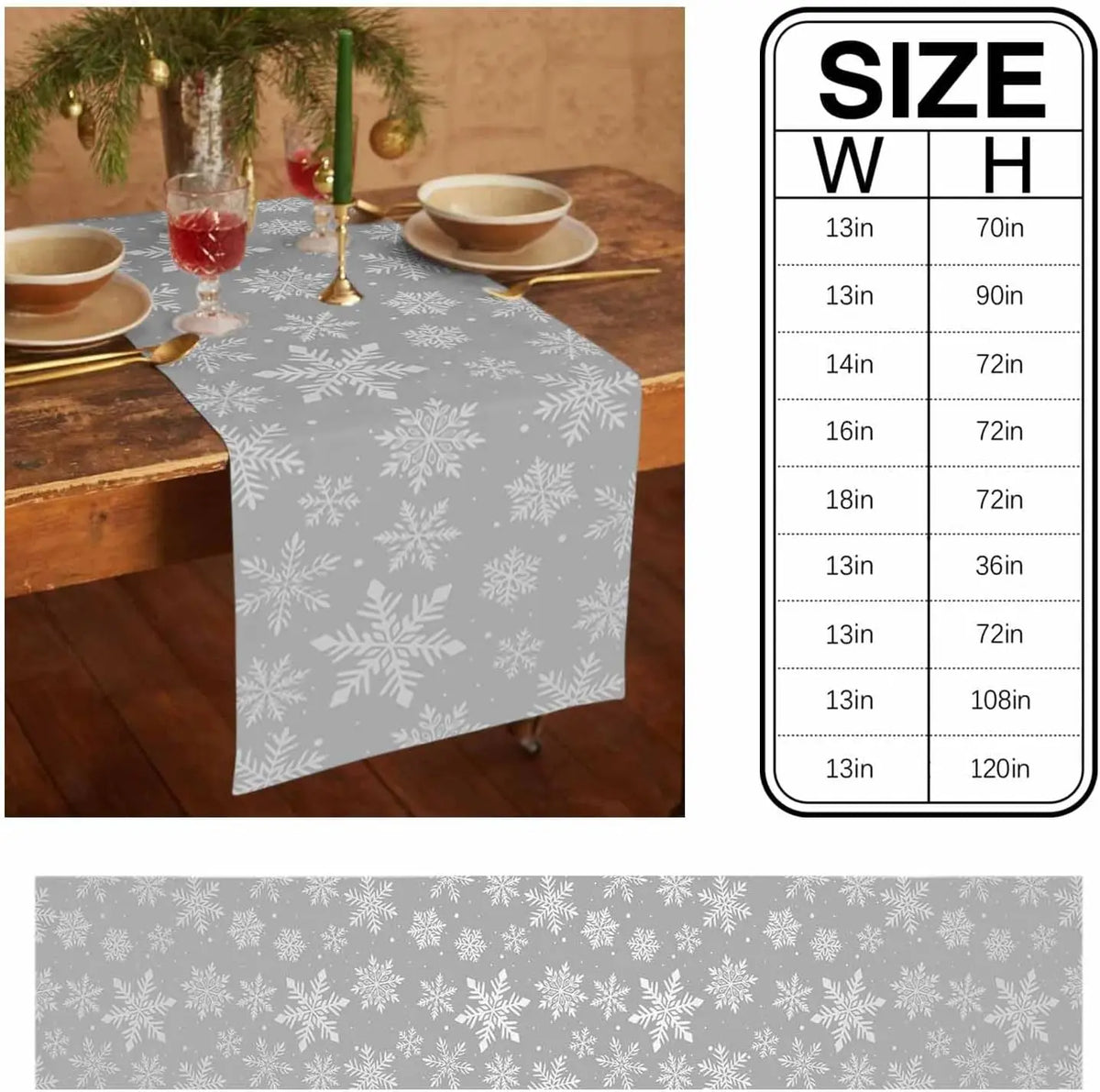 Chemin de table de Noël aux flocons gris, en lin