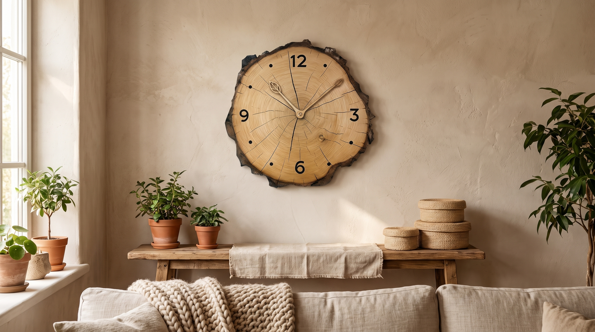 Horloge murale en tranche de bois