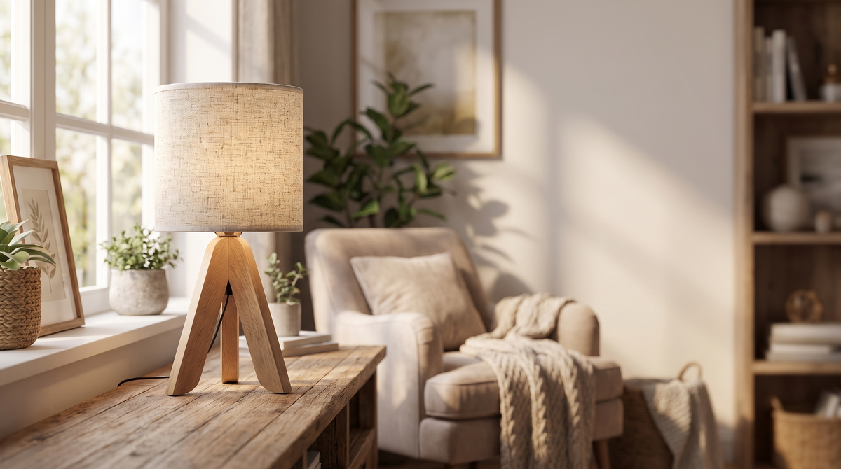 Lampe de table trépied en bois