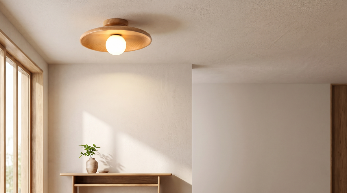Plafonnier en bois semi-encastré