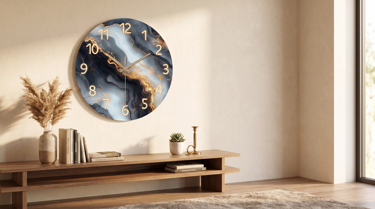 Horloge murale marbre bleu et doré