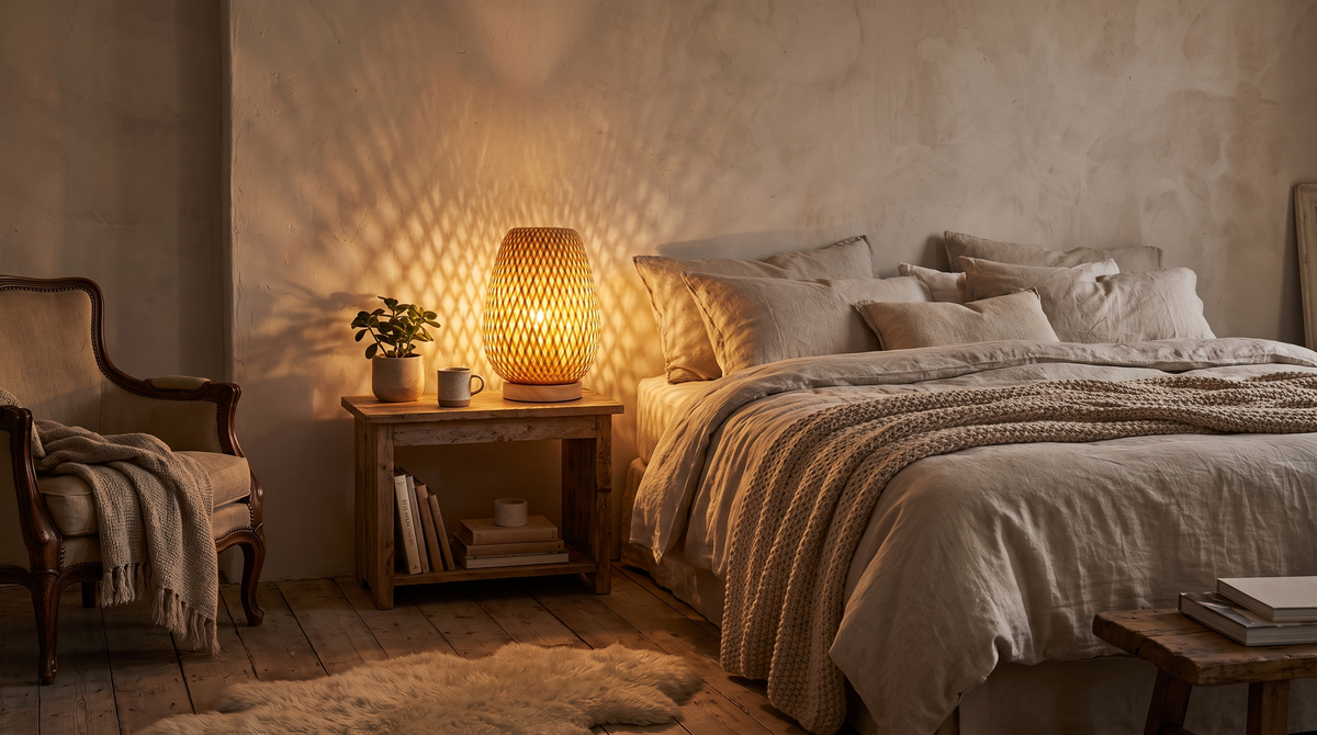Lampe de chevet en bambou tressé