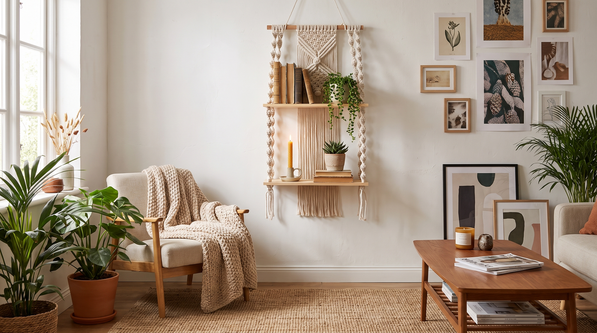 Étagère murale en macramé