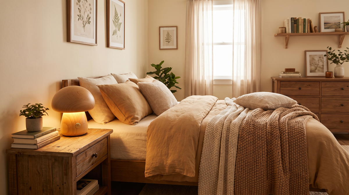 Lampe champignon Portobello en bois