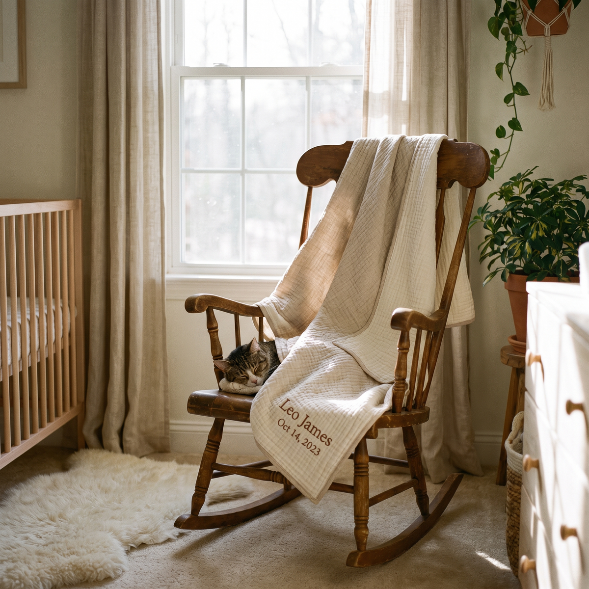 Couverture de bébé en coton brodée au prénom