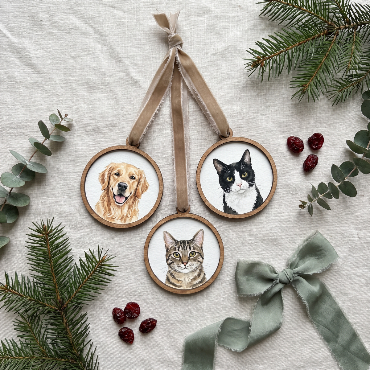 Boule de Noël aquarelle à la photo de votre animal