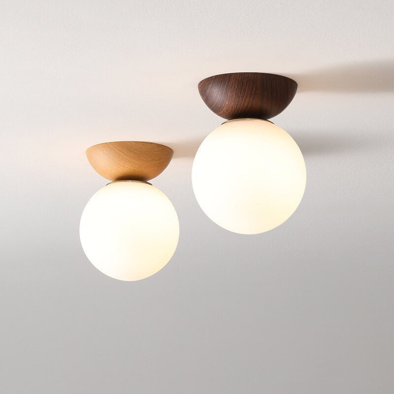 Plafonnier japonais en bois et verre