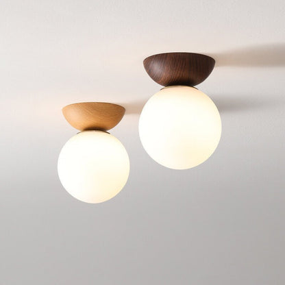 Plafonnier japonais en bois et verre