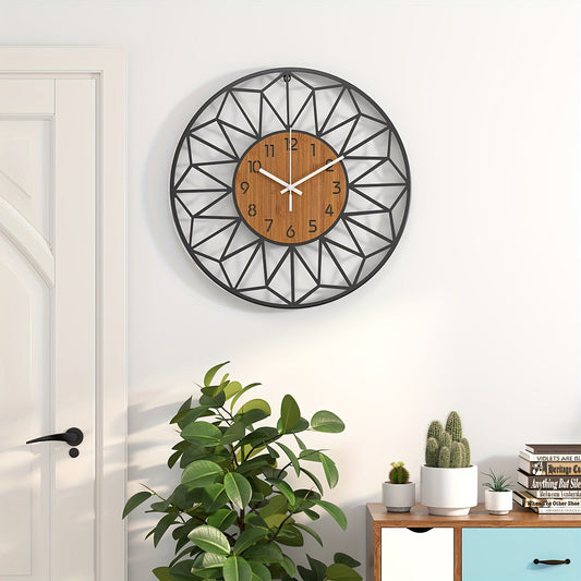 Horloge murale métal effet bois
