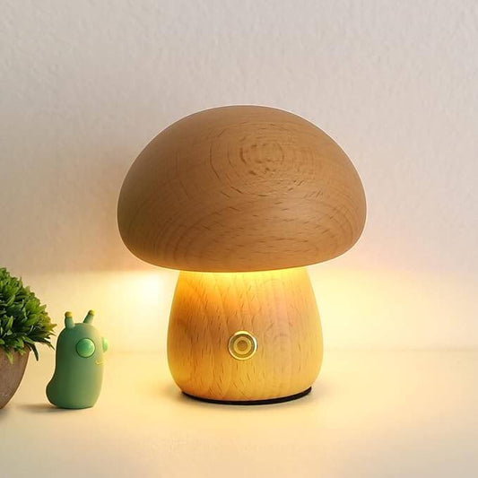 Lampe champignon Portobello en bois