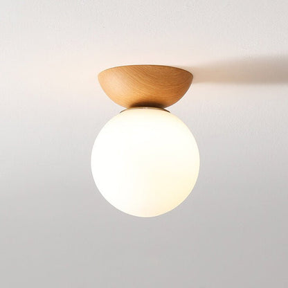 Plafonnier japonais en bois et verre