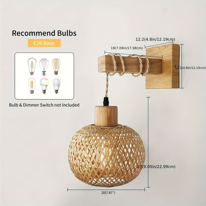Applique murale en bois et rotin