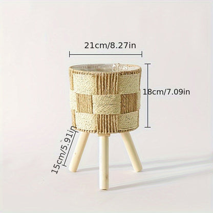 Cache-pot en bambou sur pieds de bois
