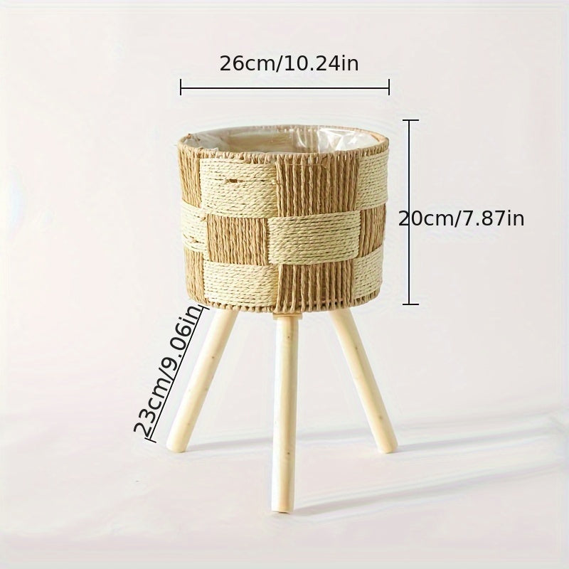 Cache-pot en bambou sur pieds de bois