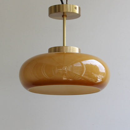 Plafonnier vintage laiton et verre ambré
