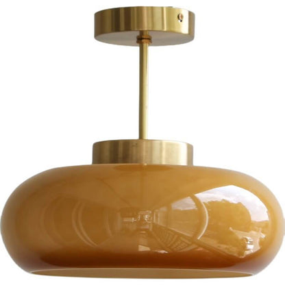 Plafonnier vintage laiton et verre ambré