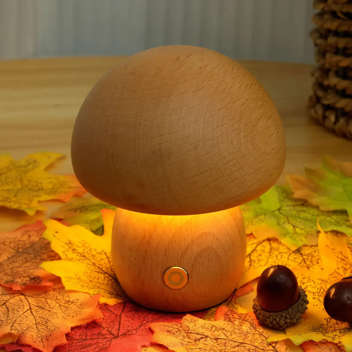 Lampe champignon Portobello en bois