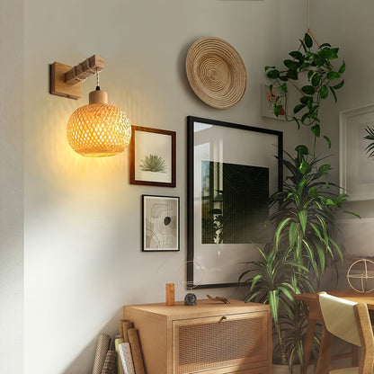Applique murale en bois et rotin