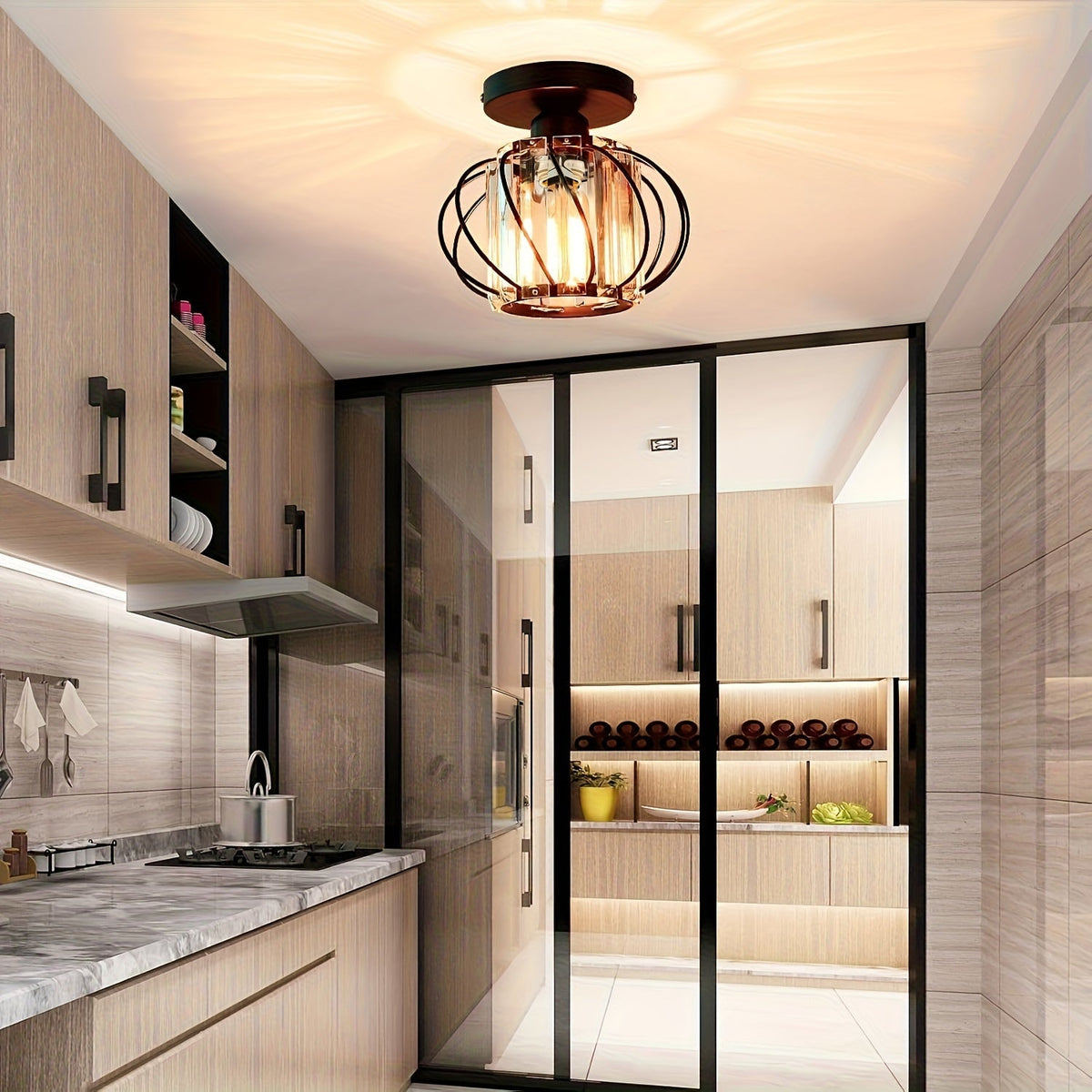 Plafonnier cage en verre transparent