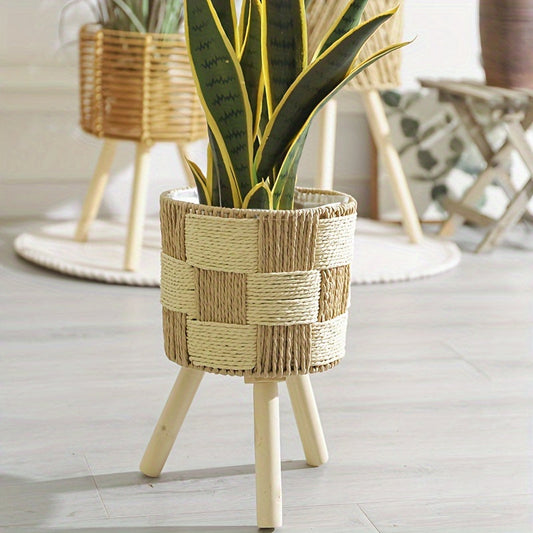 Cache-pot en bambou sur pieds de bois
