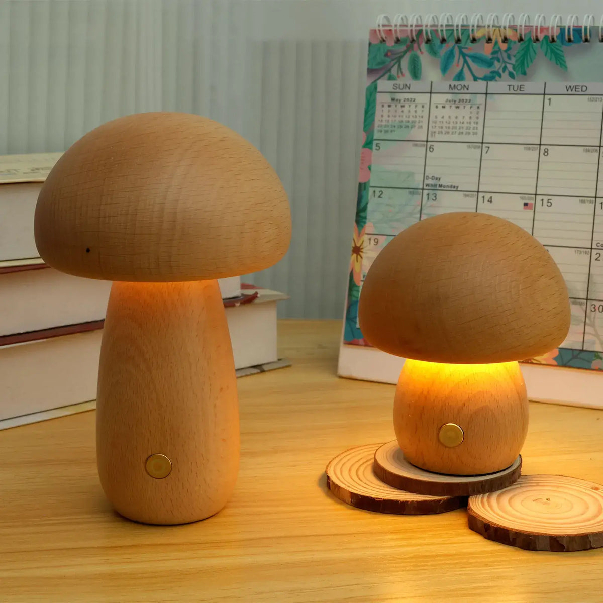 Lampe champignon Portobello en bois