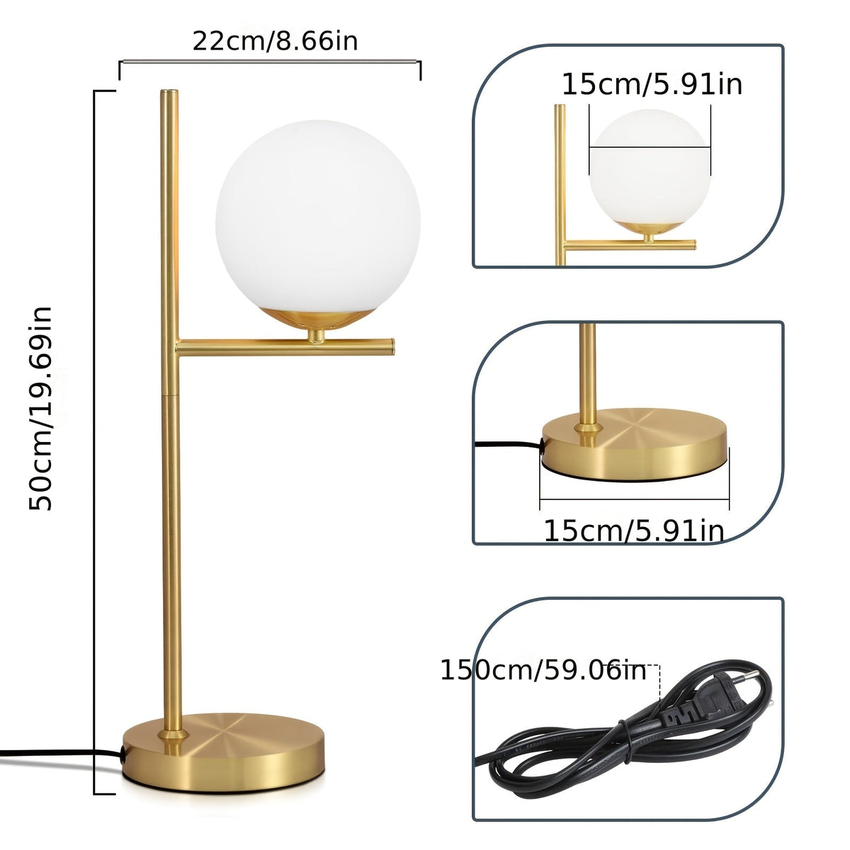 Lampe de table dorée à globe givré
