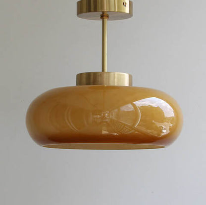 Plafonnier vintage laiton et verre ambré