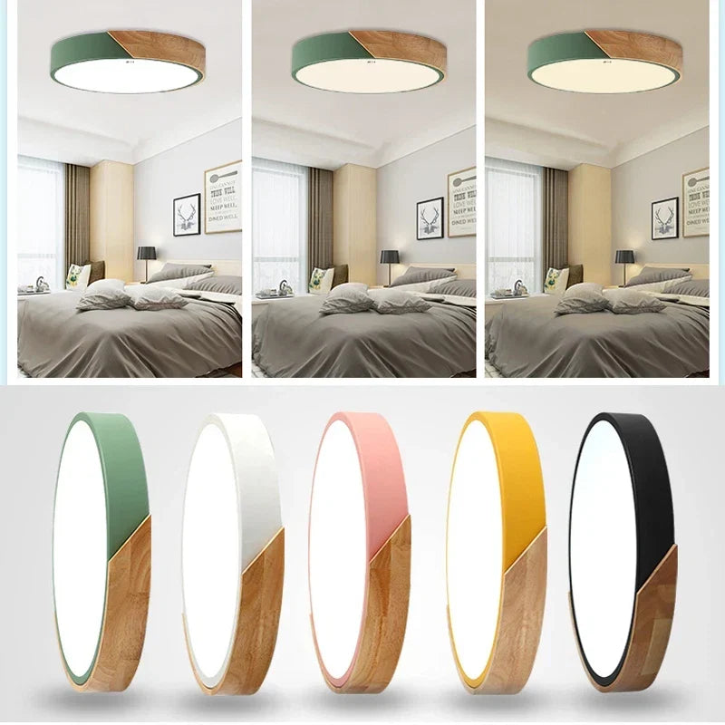 Plafonnier DEL en bois