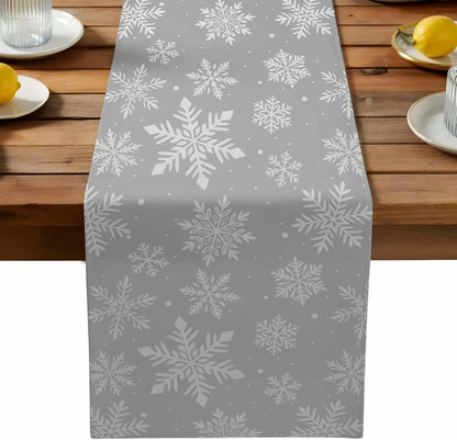 Chemin de table de Noël aux flocons gris, en lin