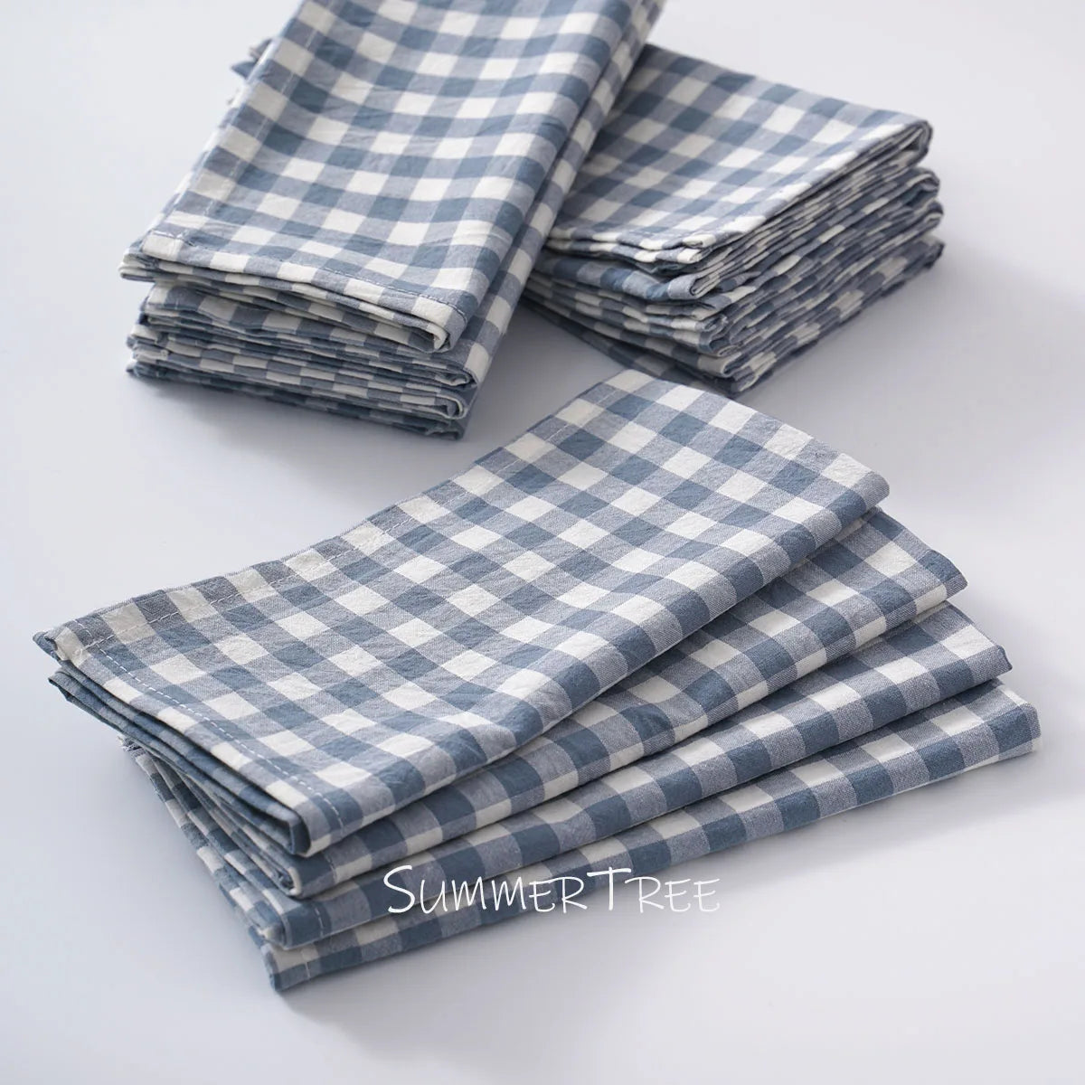 Serviettes de table à carreaux vichy en coton, lot de 10
