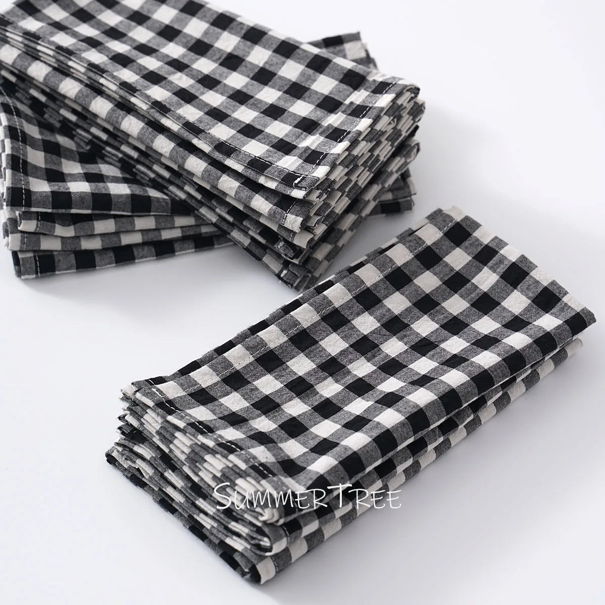 Serviettes de table à carreaux vichy en coton, lot de 10