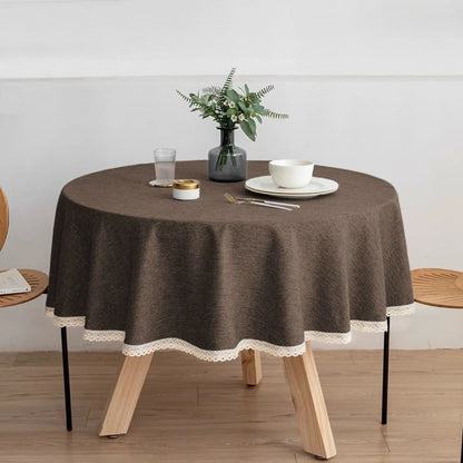 Nappe ronde en lin à franges