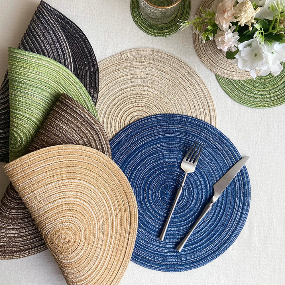 Napperons ronds en ramie tressée, lot de 4