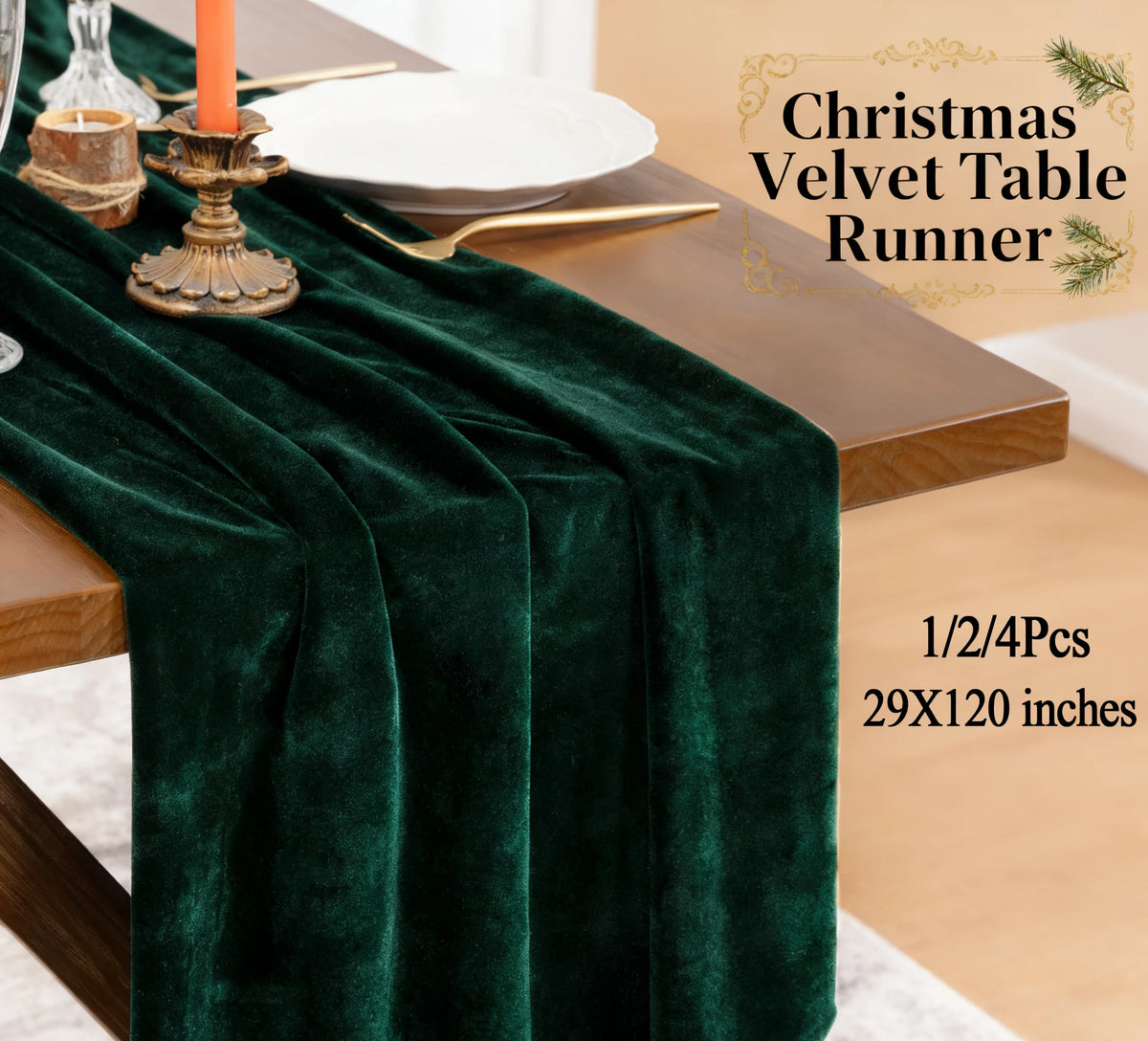 Chemin de table de Noël en velours, 3 m