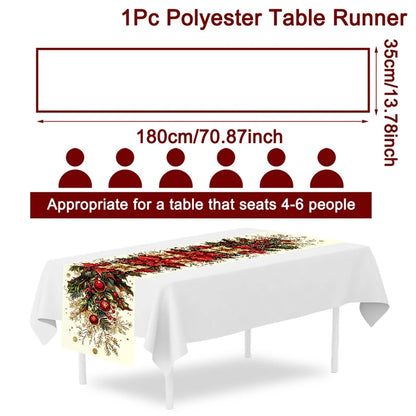 Chemin de table de Noël aux poinsettias et au houx