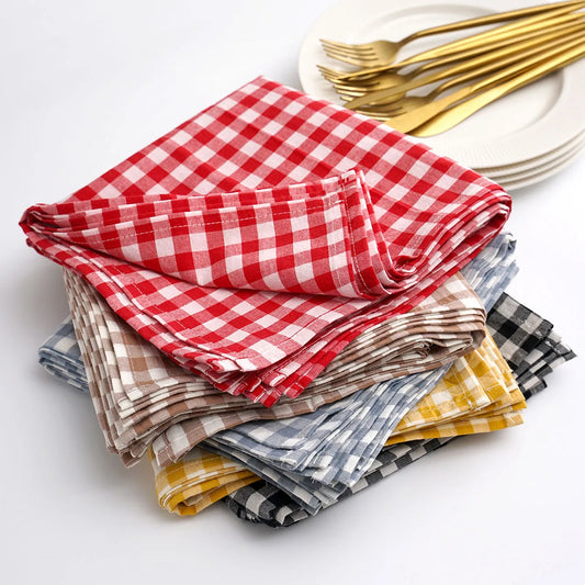 Serviettes de table à carreaux vichy en coton, lot de 10