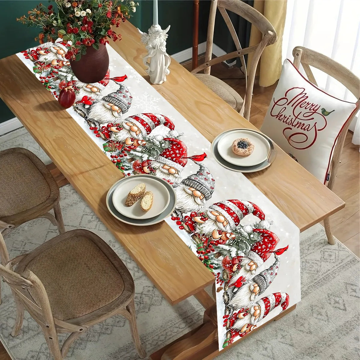 Chemin de table de Noël lutin et flocons