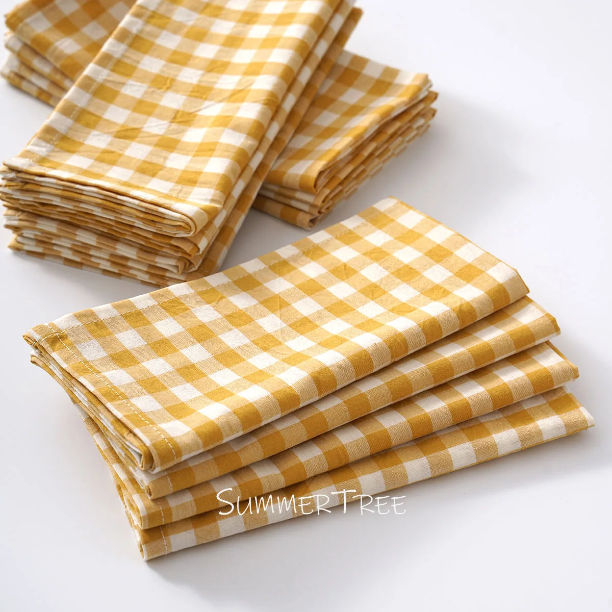 Serviettes de table à carreaux vichy en coton, lot de 10