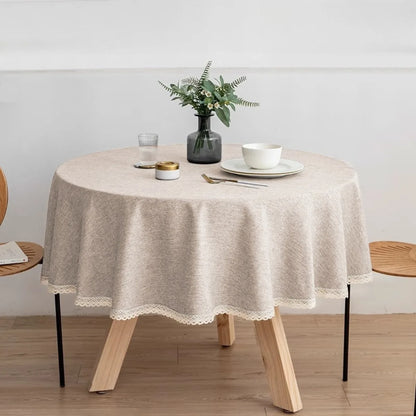 Nappe ronde en lin à franges