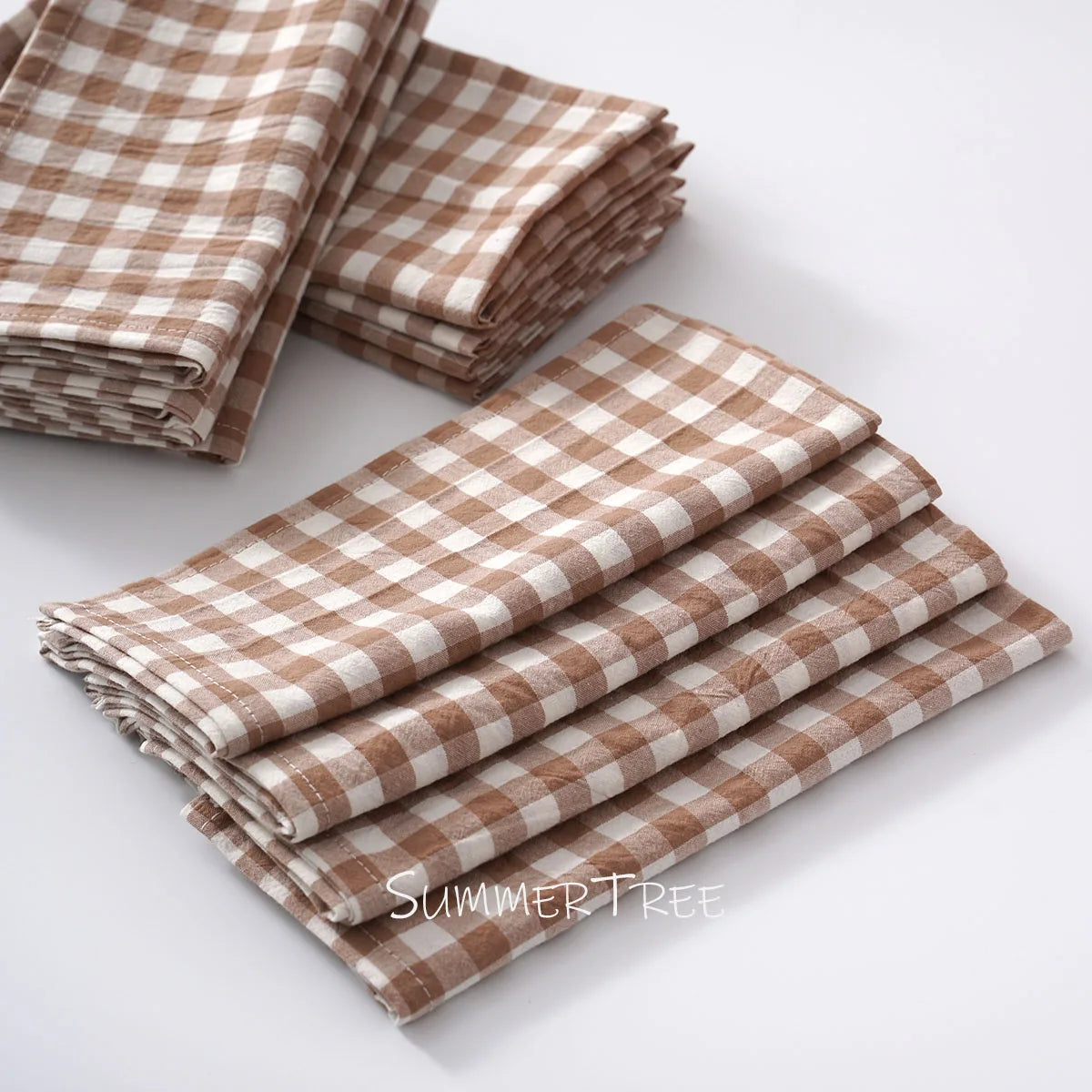 Serviettes de table à carreaux vichy en coton, lot de 10