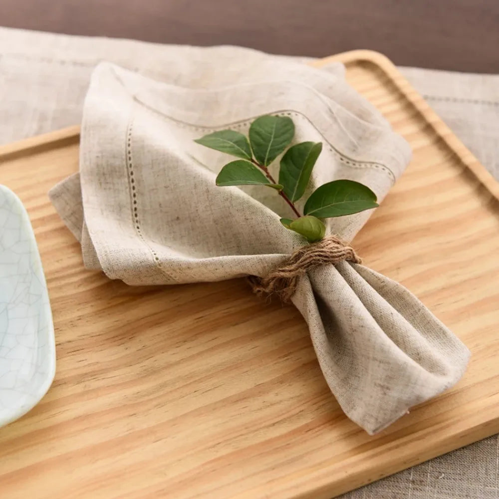 Serviettes de table en lin à jours échelle, kaki