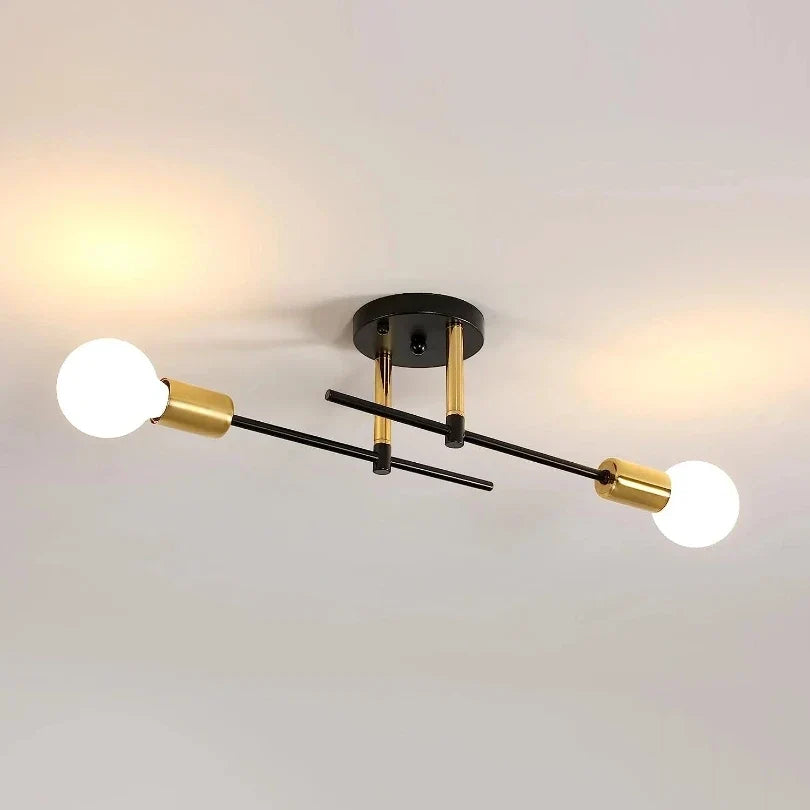 Plafonnier 2 lumières noir et doré