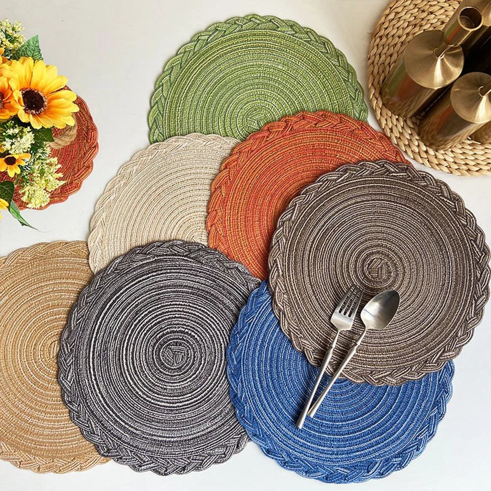 Napperons ronds en ramie tressée, lot de 4