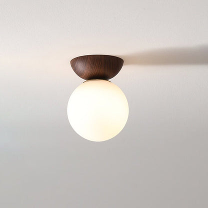Plafonnier japonais en bois et verre