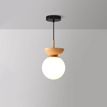 Plafonnier japonais en bois et verre