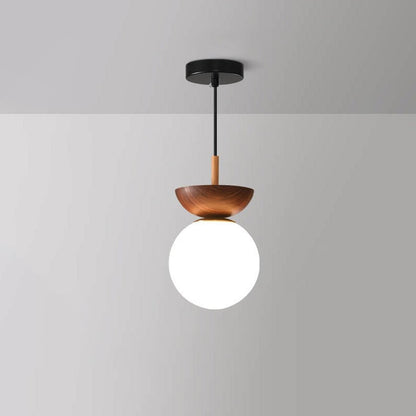 Plafonnier japonais en bois et verre