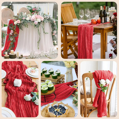 Chemin de table de Noël rouge en gaze, extra long