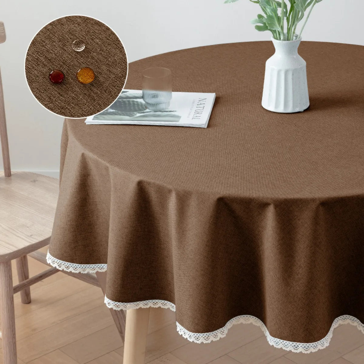 Nappe ronde en lin à franges