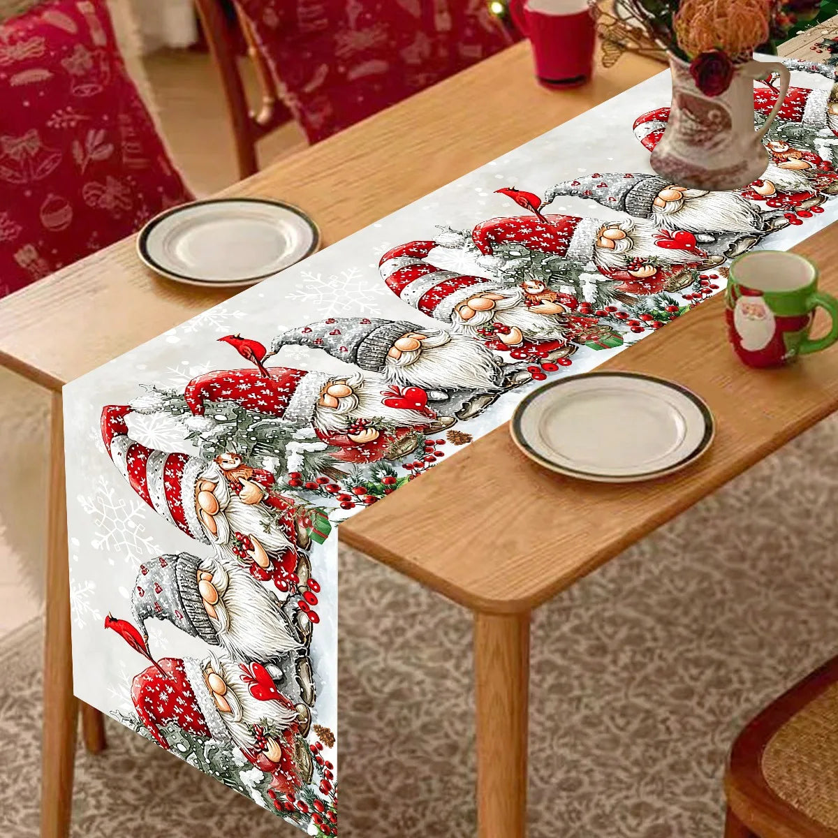 Chemin de table de Noël lutin et flocons